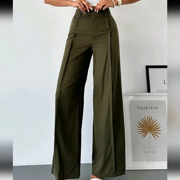 Women's High Waist Wide Leg Ruched Pocket Decor Autumn Wide Leg Pants - Picture 6 of 6